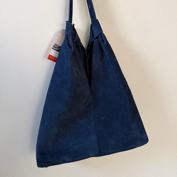 Divina Firenze Genuine Leather Suede Navy Blue Women's Shoulder Bag - Picture 6 of 12